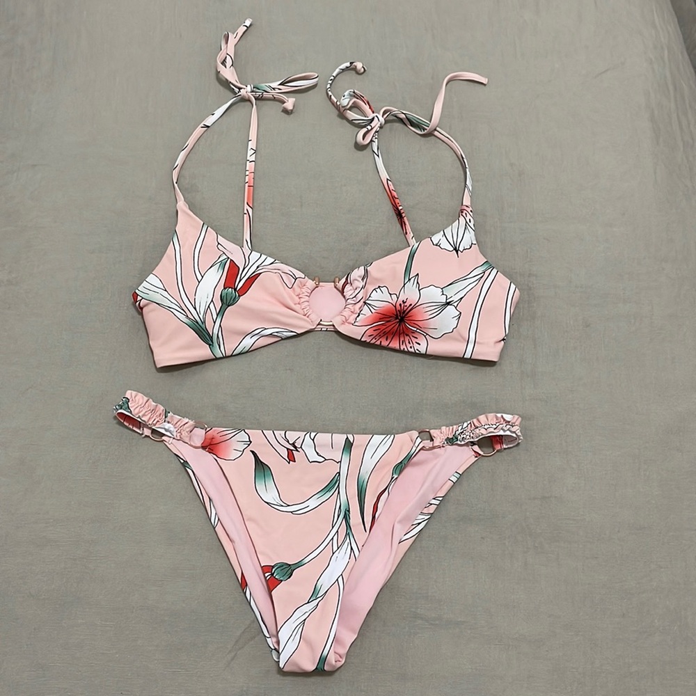 Pink, floral bikini